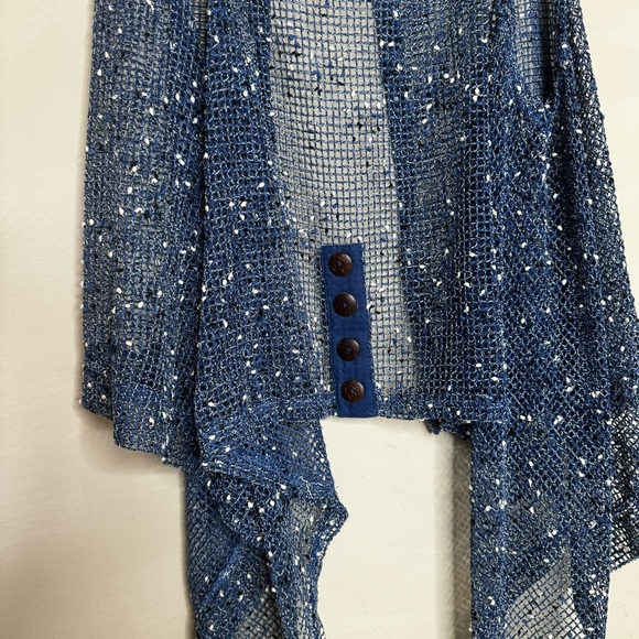 KAK TUS open knit blue cardigan sweater - Picture 6 of 9